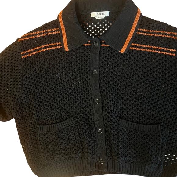 RE/DONE Black Crochet Mesh Polo Cardigan Women’s Size L - Picture 13 of 13